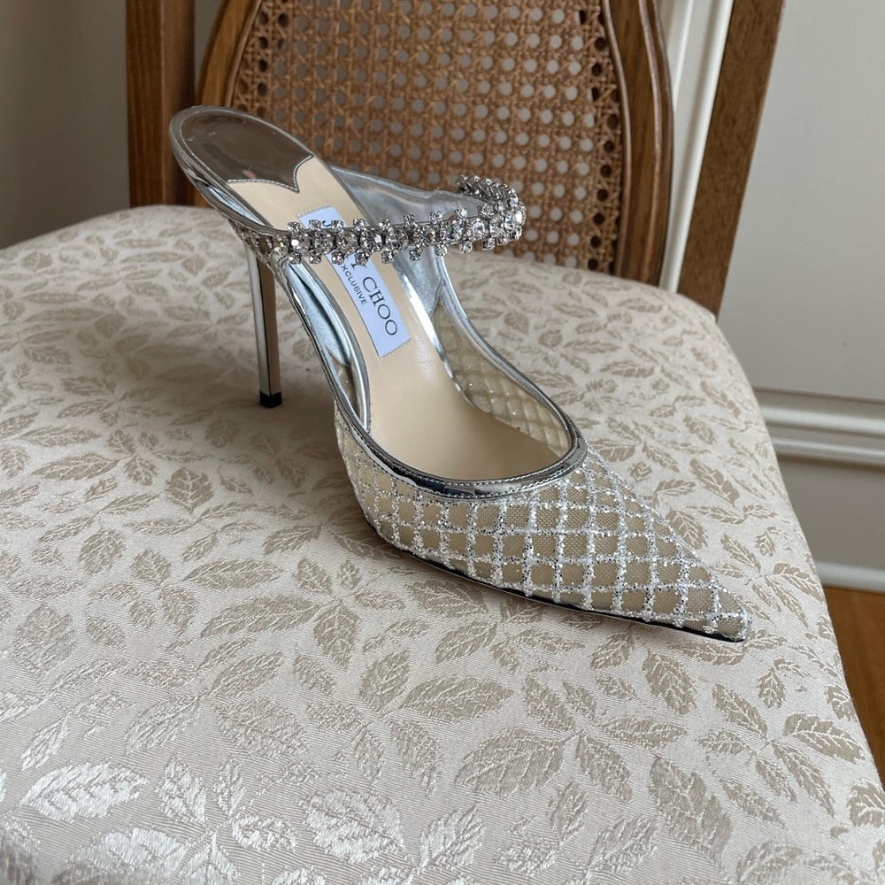Gorgeous Jimmy Choo Crystal lace mesh Bing 100 wedding or special heels